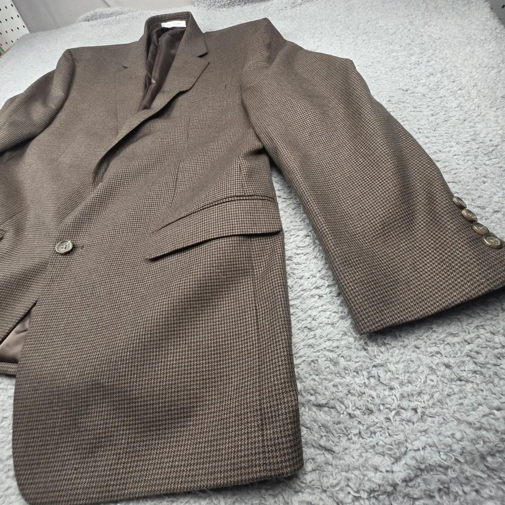 Chaps Sport Coat Men 44R Brown Micro Houndstooth Two Button Blazer Classic Fit